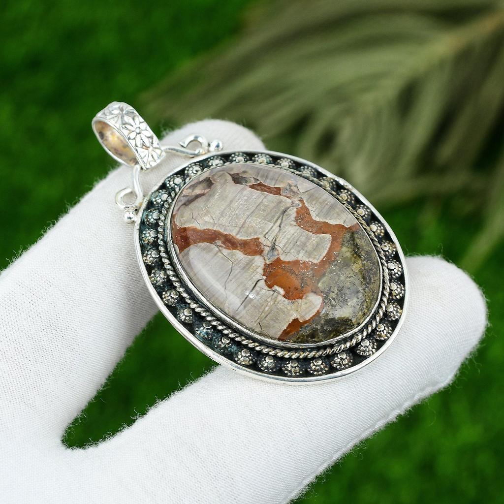 925 Sterling Silver Oval Natural Pyrite In Agate Boho Sister New Pendant Jewelry
