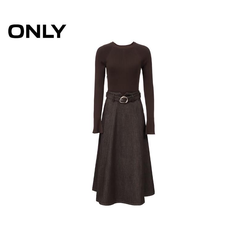 ONLY Women's Faux Two-Piece Knit Patchwork A-Line Mid-Length Dress