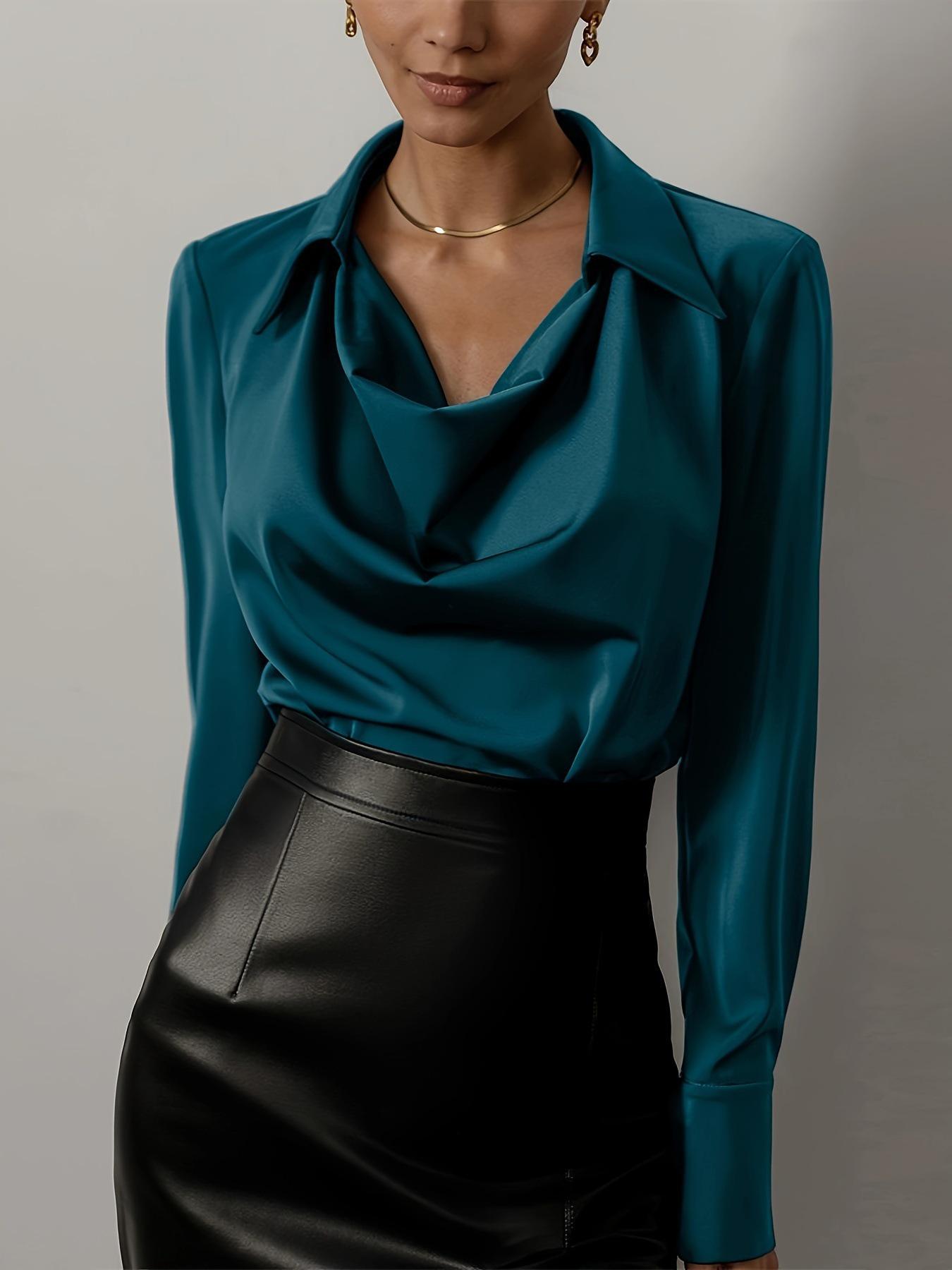 

2026 Solid Color Cowl Neck Blouse - Simple, Chic, and Perfect for Spring and Autumn Extra Extra Large