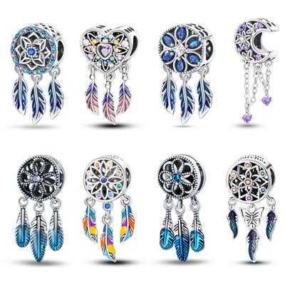 Fashion S925 Silver Color Feather Colorful Dreamcatcher Charms Bead Fit S925 Original Bracelets Exquisite DIY Jewelry Gift