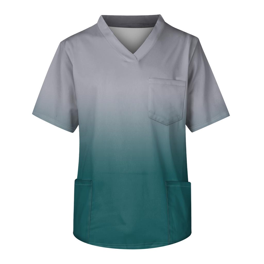 Men's Printing Short Sleeve V-neck Working Blouse Chest Pocket Carer Top