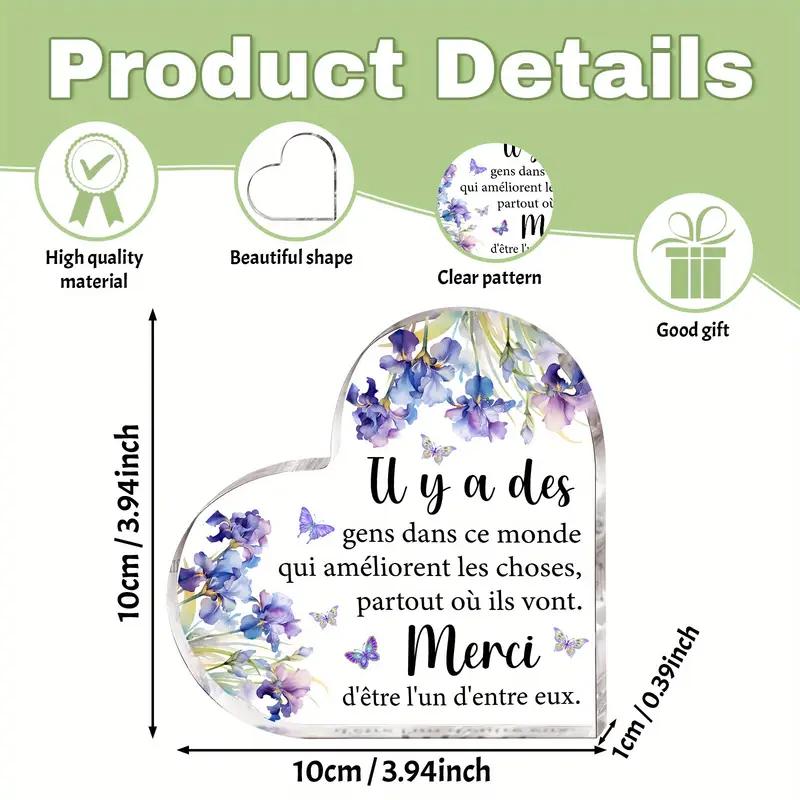 2D Flat Heart-Shaped Acrylic Desktop Decoration Plaque, Floral Design, Home Decor Plaque Hanging Wall Art Decorative Garden Decoration for Room Door S