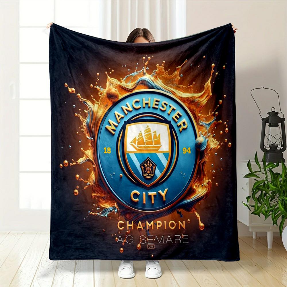 Manchester City Champion Set Designed Flannel Blanket for Bedroom, Living Room, Sofa, and Nap