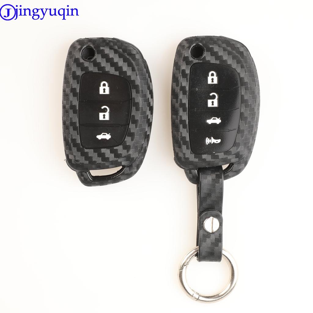 jingyuqin Carbon Silicone Car Key Case Cover 3/4 Buttons For Hyundai Creta I10 I20 Tucson Elantra Santa Fe 2016 2017 2018