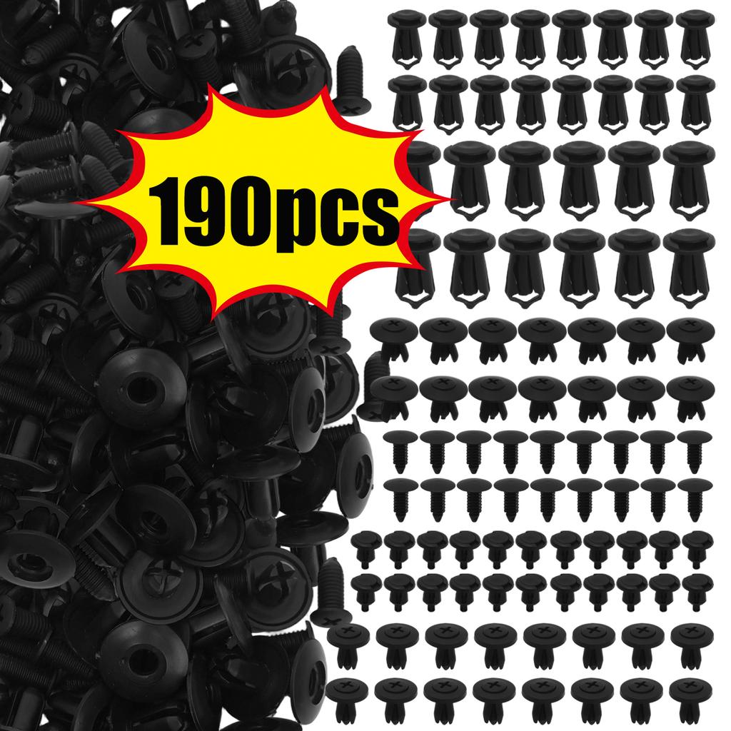 190pcs 6Size Car Retainer Clips Plastic Fasteners Kit Auto Trim Panel Clip Mixed Car Body Bumper Rivet Set