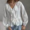 French white jacquard pure cotton ruffle V-neck shirt 1116 European and American summer fashion new wholesale top women