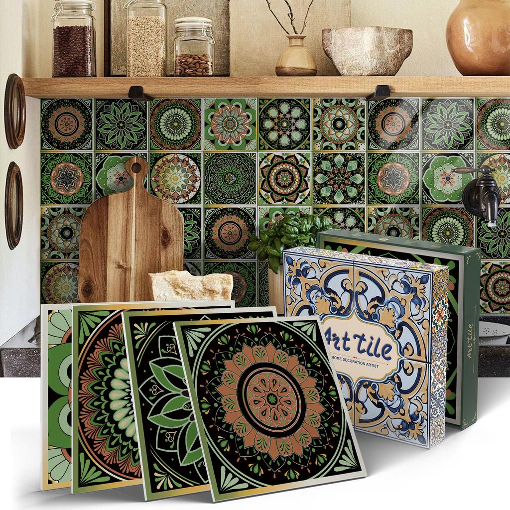 Mandala European Style Tile Self-Adhesive Wall Sticker, Bedroom Kitchen Waterproof And Oil-Proof Wallpaper Pet Wallpaper Tile Sticker