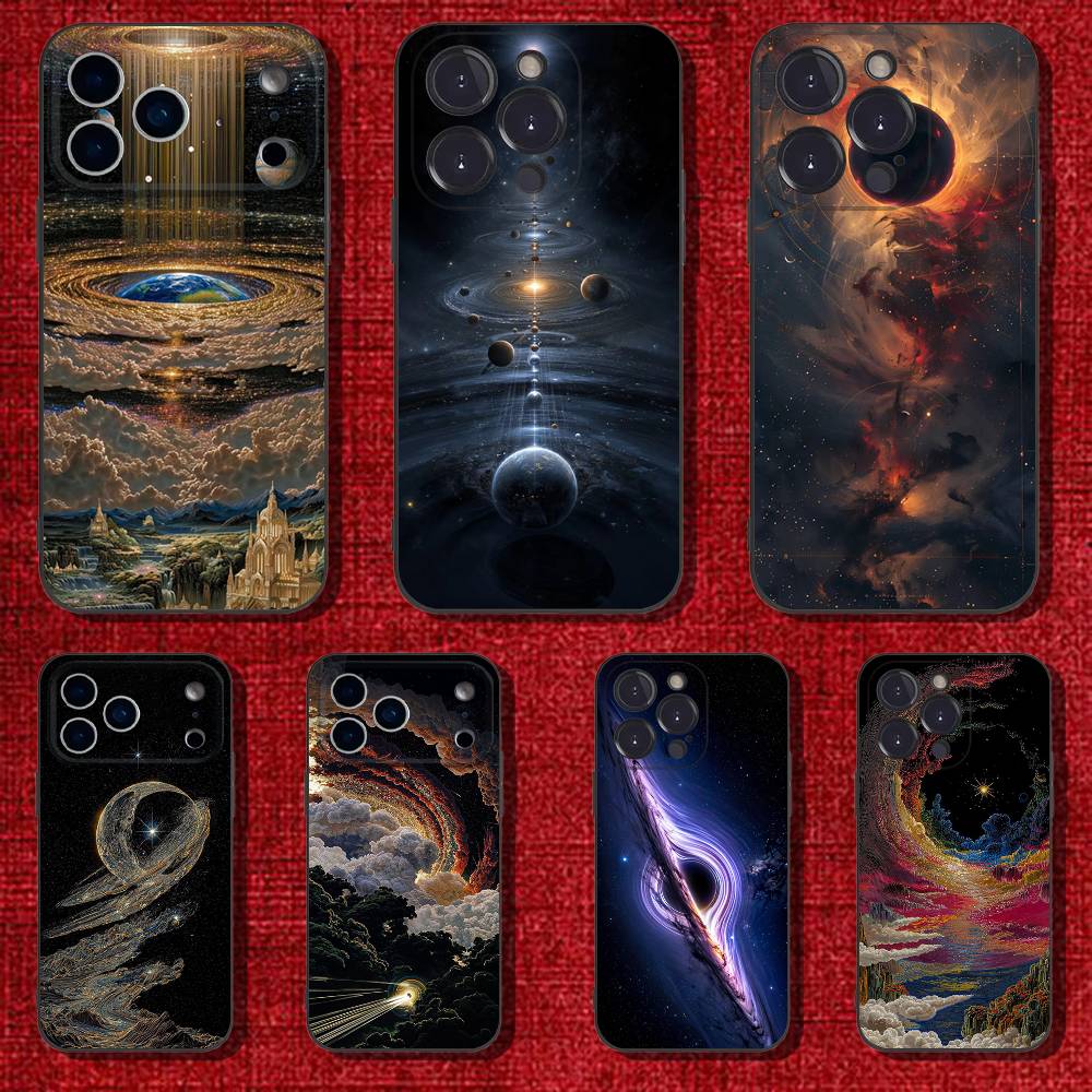 Space For Galaxy Universe Phone Case For iPhone 6,17,16,15,14,13,12,11 Plus,Pro Max,XS,X,XR,SE,Mini,8,Soft Silicone Black Cover