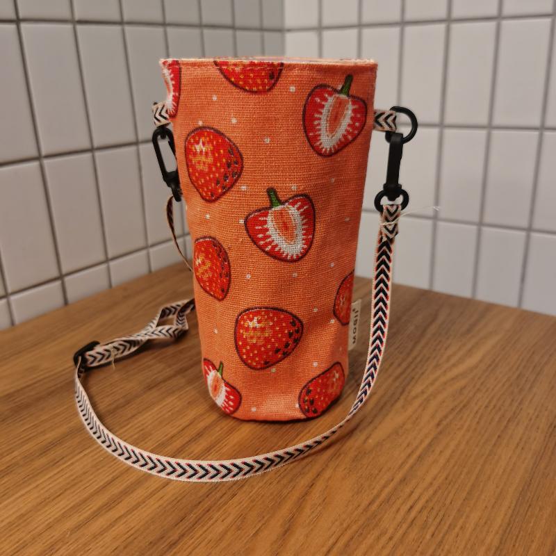 1Pcs Insulated Canvas Thermos Bag Water Bottle Cover Adjustable Crossbody Strap Floral Duck Print Cup Holder For Shopping