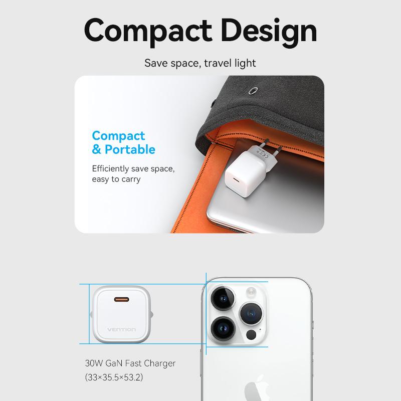 Vention 30W GaN Charger for iPhone 14 13 12 Pro Max USB Type C Charger for iPad Pro Xiaomi Huawei Samsung Fast Phone PD Charger