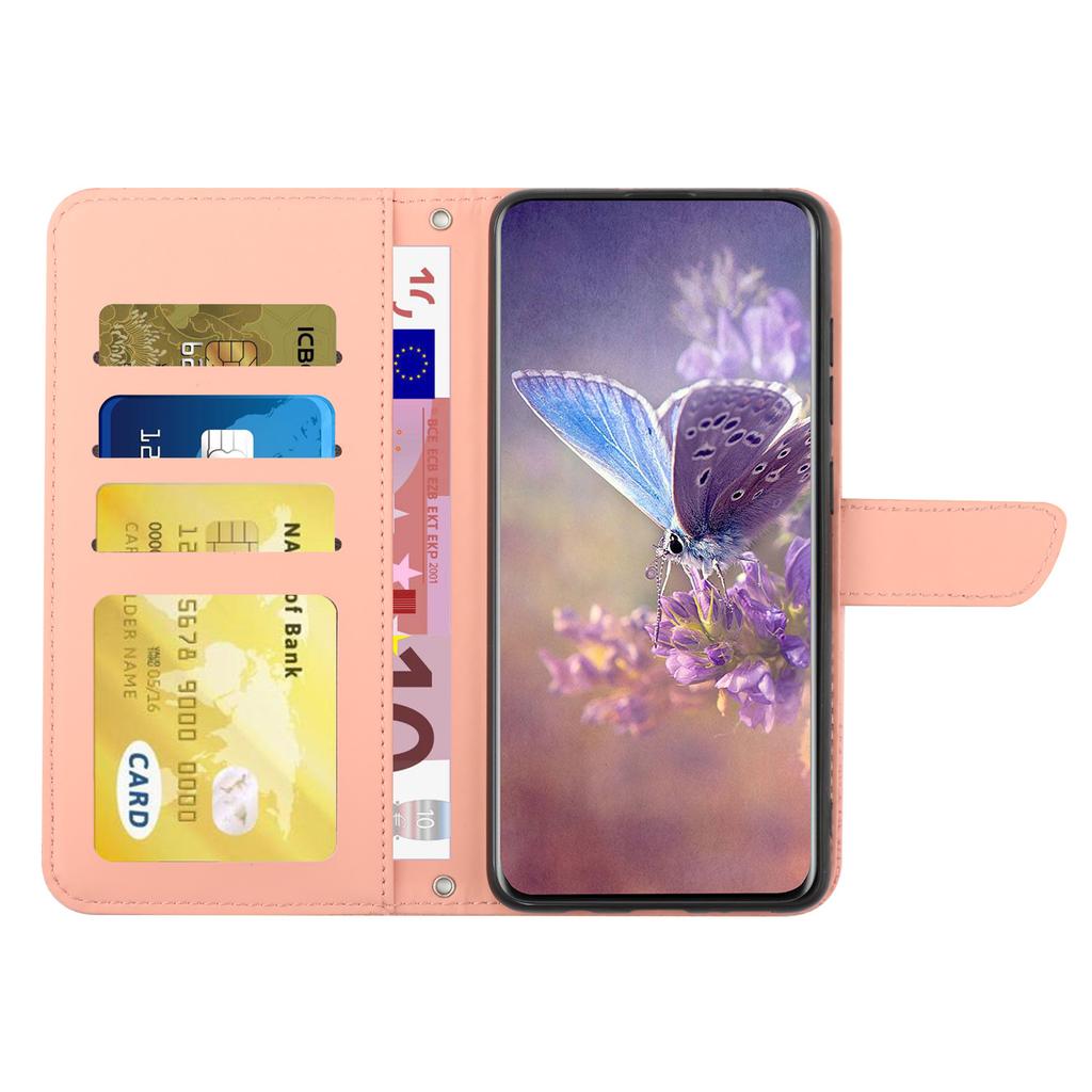 Applicable To Samsung S24 Butterfly Embossed Mobile Phone Leather Case A15 Card Holder Solid Color Lanyard Protective Case A05S Hand Rope