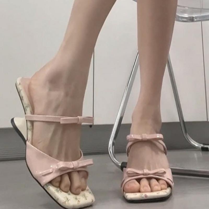

Fashion Ladies Shoes 2025 Brand Open Toe Women s Slippers New Butterfly-knot Dress Slippers Women Summer Outdoor Best Seller High Heels 39 розовый