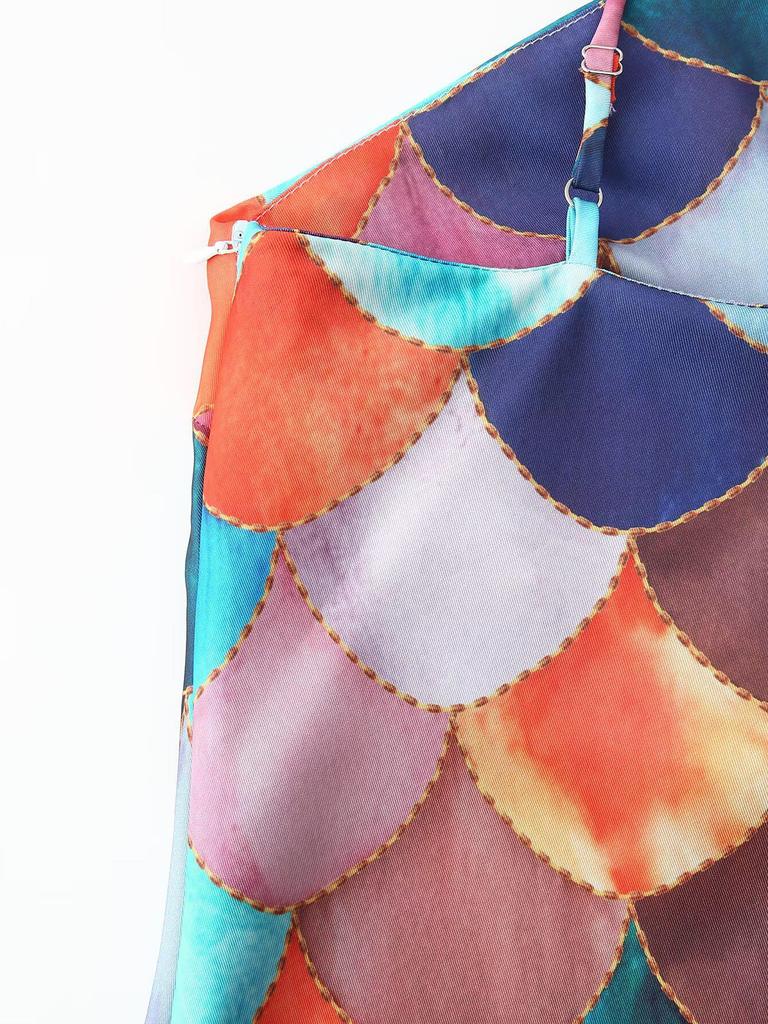 2025 Spring Women's European-American Style Satin Print Halter Dress