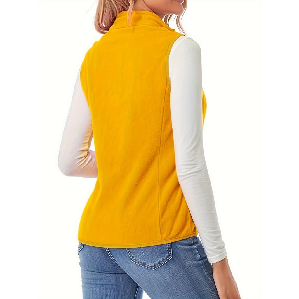Plus Size Women's Fleece Lined Sleeveless Zipper Pocket Vest Cardigan Jacket, Autumn Winter Outerwear Wholesale
