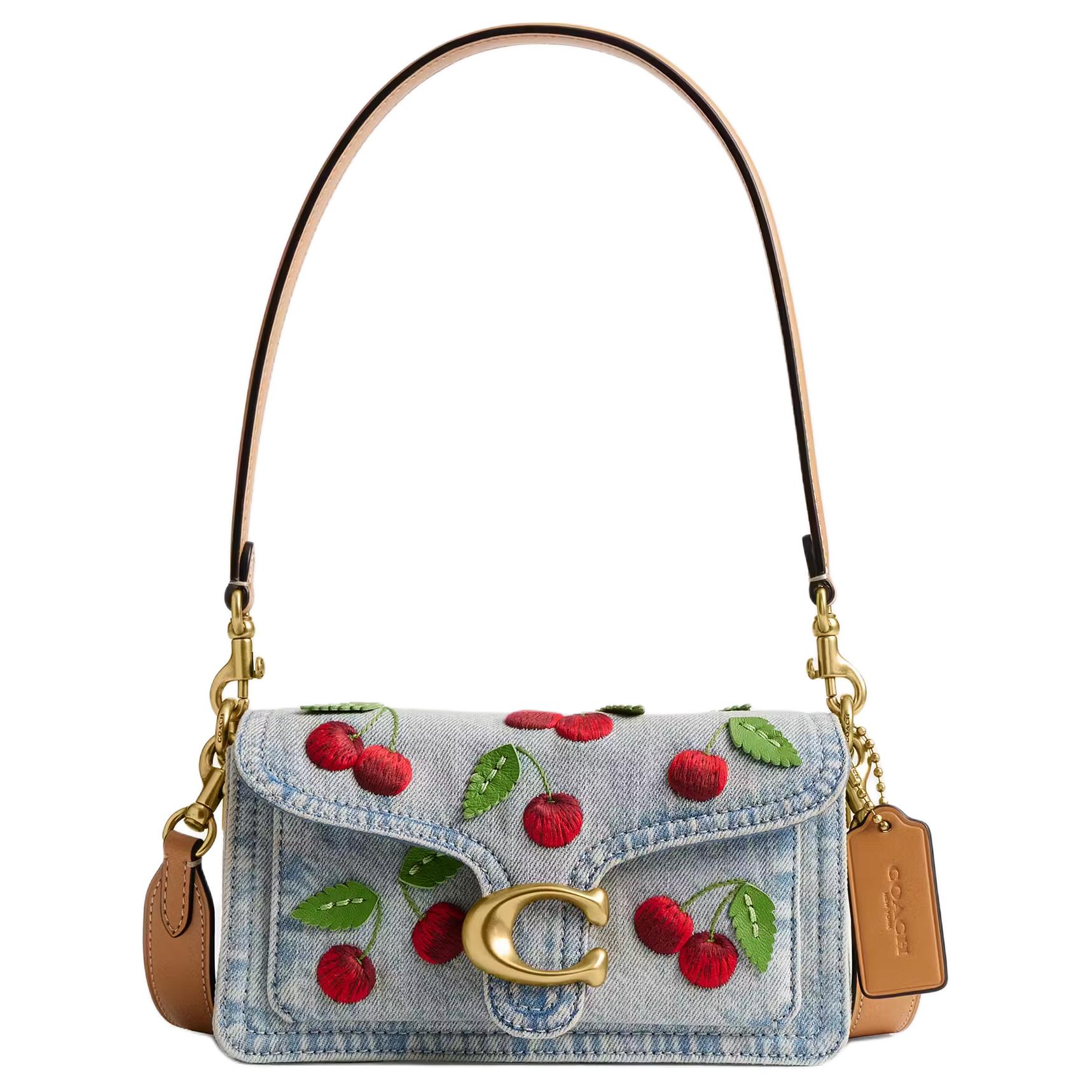

Сумка Coach Tabby 20 з вишивкою вишні, джинсова, на плече, маленька, жіноча, синя CDZ33-B4EI Basic Set (Bag+Dust Bag)