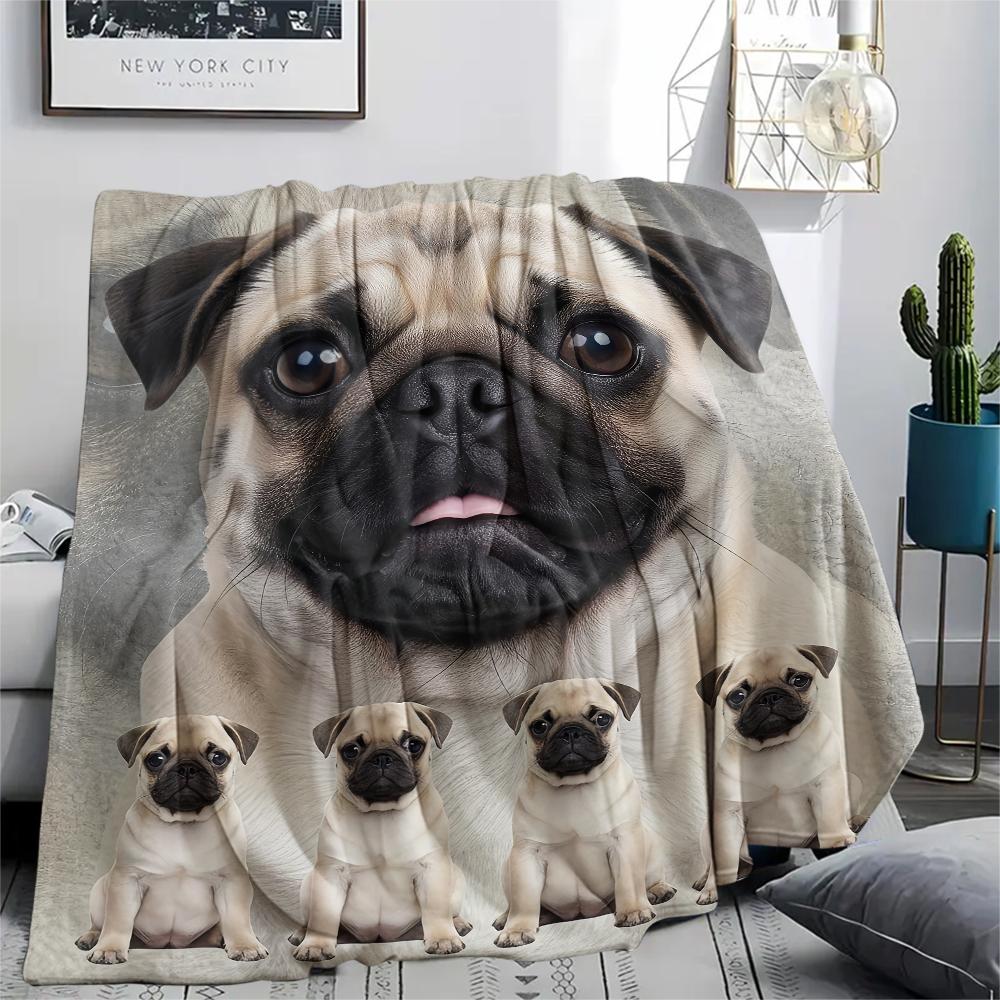 1Pc Bulldog Print Flannel Blanket, High Quality Comfortable for All Seasons, Home Decor, Warmth and Comfort, Perfect for Gifts