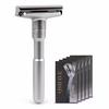 Adjustable Safety Razor Double Edge Classic Men's Shaving Mild To Aggressive 1-6 Settings Hair Removal Shaver with 5 Blades