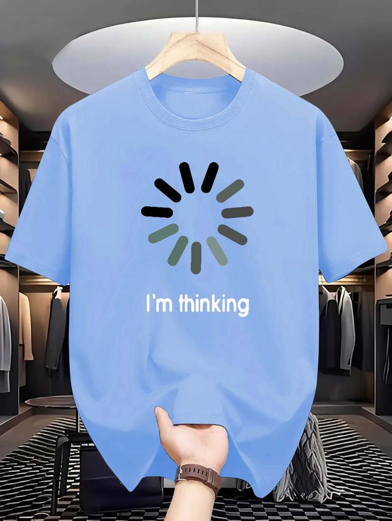 Summer Casual Crew Neck T-Shirt -  Regular Fit, "I'm Thinking" Print - Fashionable Short-Sleeve Top for Sports & Leisure
