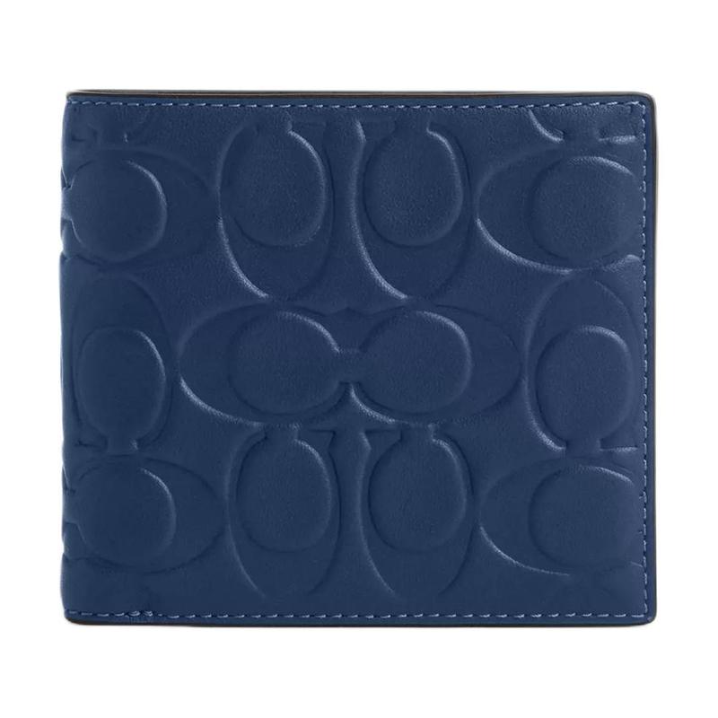 COACH 11 Signature Brand Embossed Smooth Calfskin Wallet Men s Dark Blue dark blue синий