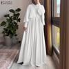 ZANZEA Women Muslim Casual Round Neck Solid Color Long Sleeve Loose Dress