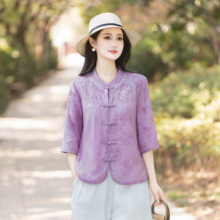 

Chic Retro Seven-Sleeve Chinese Style Shirt 5XL (suggested 75-82.5 kg) фіолетовий