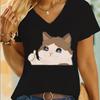 Cry Cat Meme Kawaii Cartoon Tshirt Women Vneck Funny Animals Design Girls Clothing Crying Cat Print Fashion Casual Tshirts