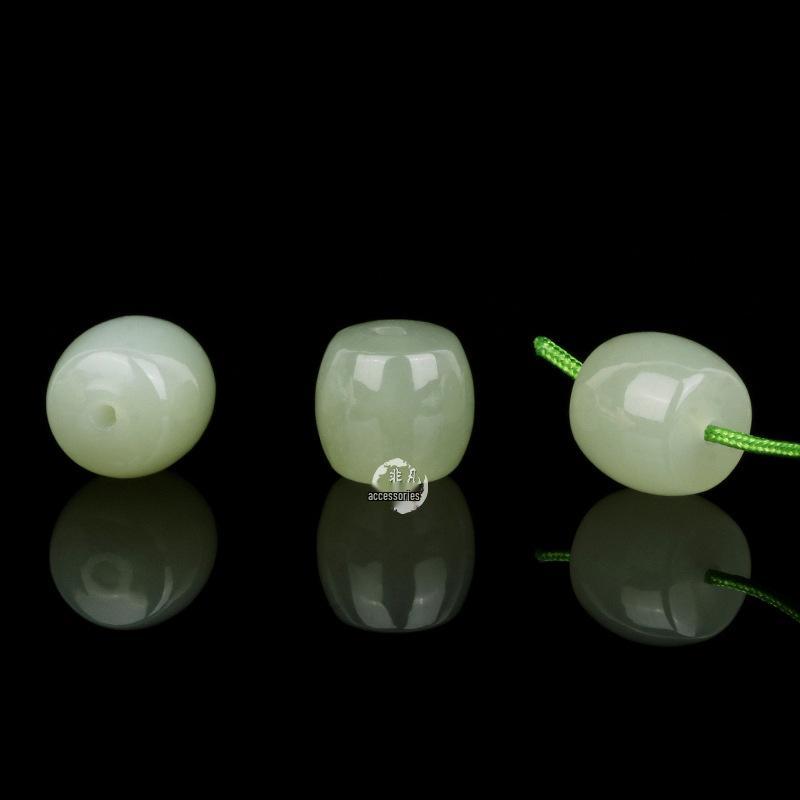 Natural Hetian Jade Green Barrel Beads Bracelet, DIY White Jade Hand String