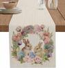 Easter Rabbits Eggs Flower Linen Table Runner Party Decor Reusable Farmhouse Kitchen Dining Table Runner Wedding Decorations