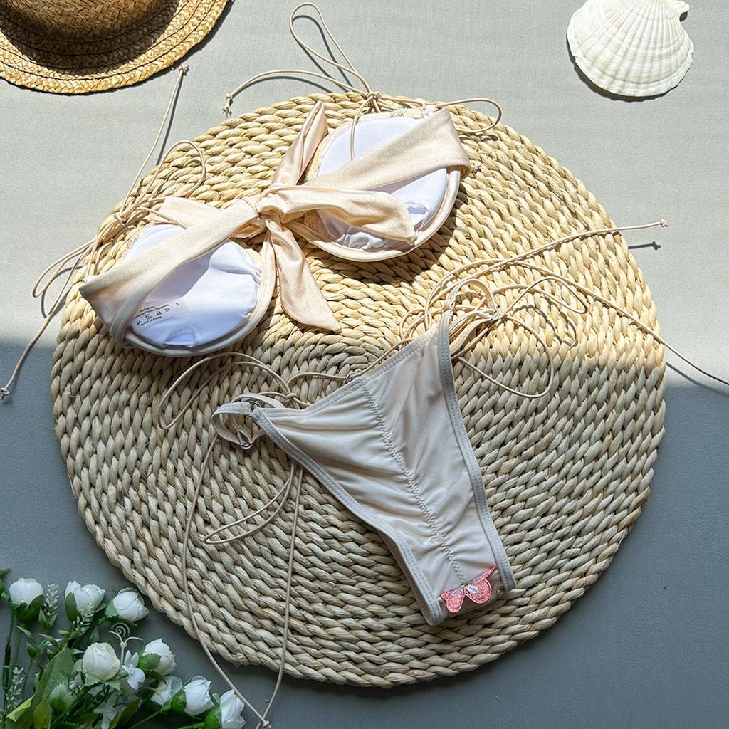 OFTBUY 2025 New Summer Sexy Embroider Color Style Swimsuit Women 2 Pieces Bikini Set Wire Bra Wickedwrap Beach Swimwear Female