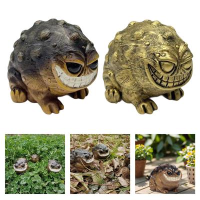 Smiling African Rain Frog Resins Figurine for Home Garden Decors Weather Resistant Toad Miniature Sculpture Ornament