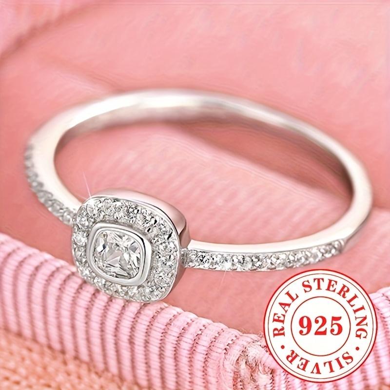 Jemný prsten z ryzího stříbra S925 s klasickým zářivým kubickým zirkonem CZ pro ženy, jemný šperk na svatbu a pro nevěstu