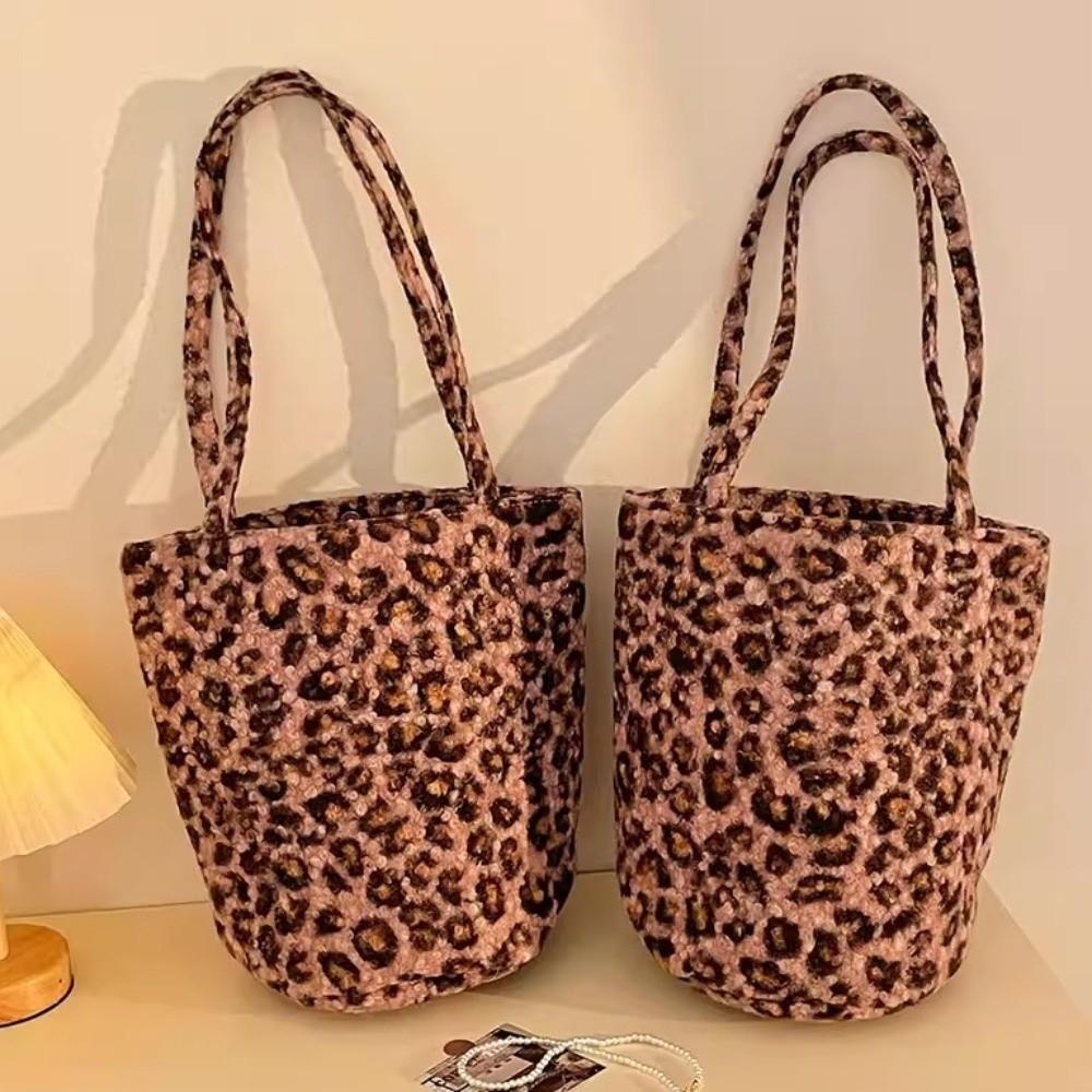 Leopard Tote Bag Leopard Print Desktop Storage Korean Leopard Shopping Bag Double-sided Use Aesthetic Storage Shoulder Bag Home