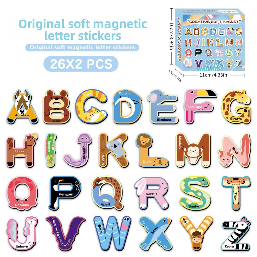 52 Original Letters Cartoon Cute Animals Children's Early Education Educational Toys Soft Magnetic Stickers