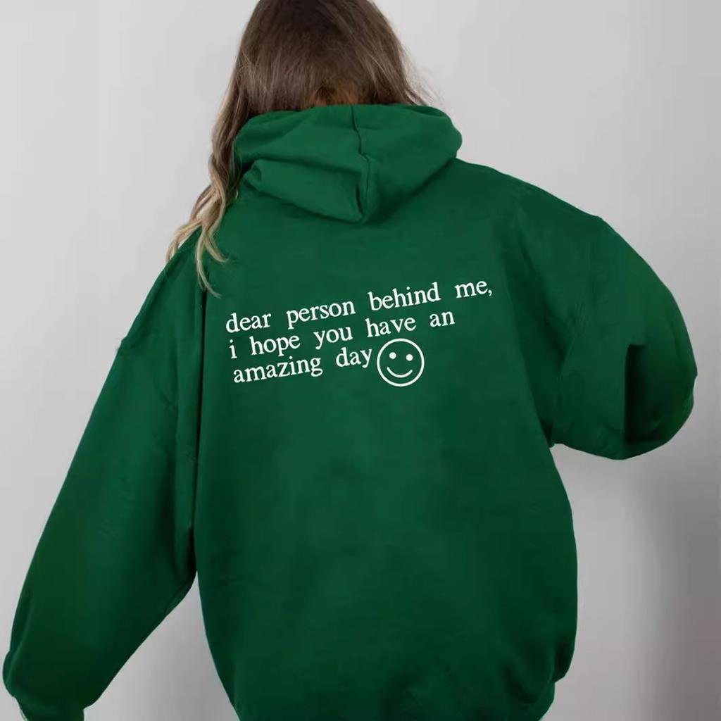 Women's Sweater Plain Letter Print Kangaroo Pocket Drawstring Print Hoodie