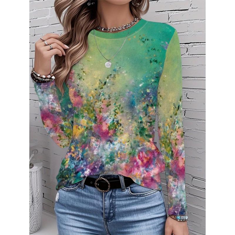Maglione Largo da Donna 2026 Primavera, Estate, Autunno e Inverno Nuovo Design Stampato Top T-shirt a Manica Lunga Girocollo Taglia Larga