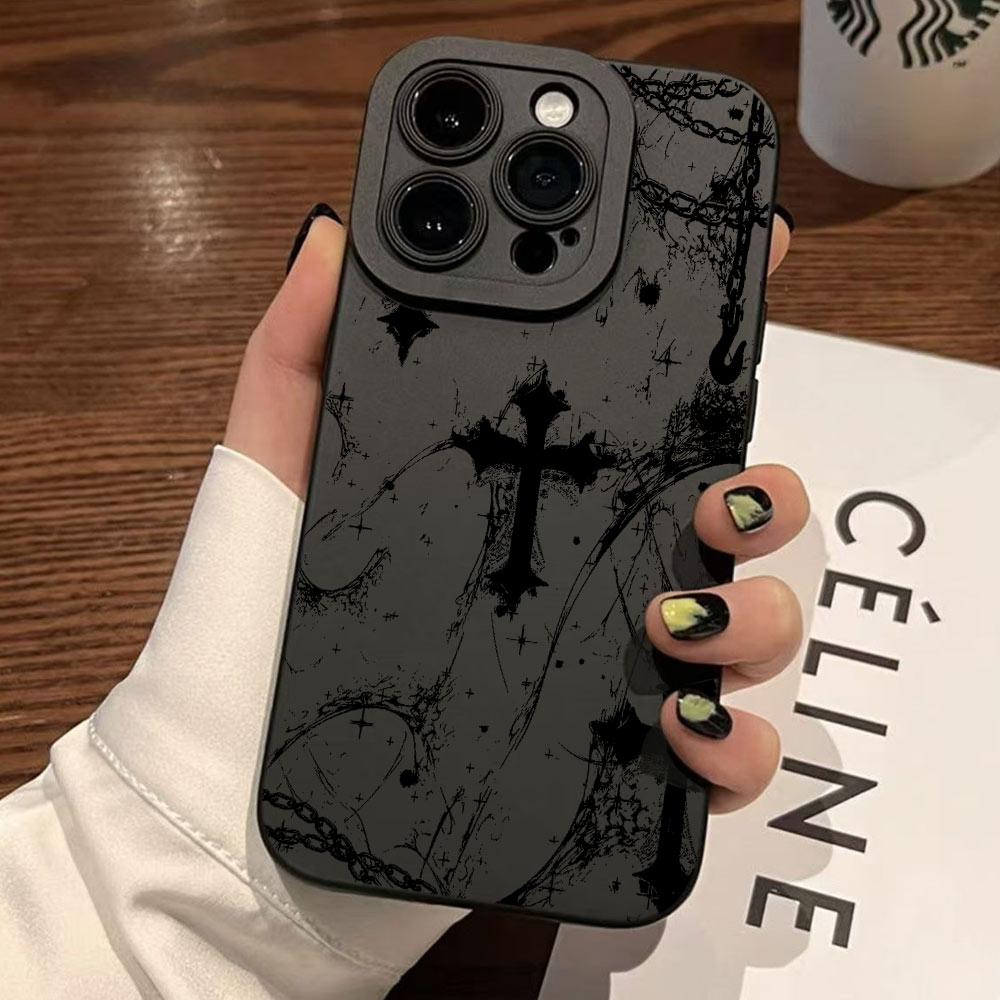Luxury Dark Gothic Cross Mark Phone Case For Samsung Galaxy S26 S25 S24 S23 S22 S21 S20 Note20 Edge FE Plus Ultra 4G 5G Soft