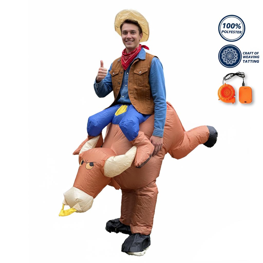 Aufblasbares Cowboy-Kostüm für Erwachsene Lustiger Aufblasanzug zum Aufsitzen Unisex für Weihnachten Thanksgiving Feiertagsgeschenk Party Cosplay