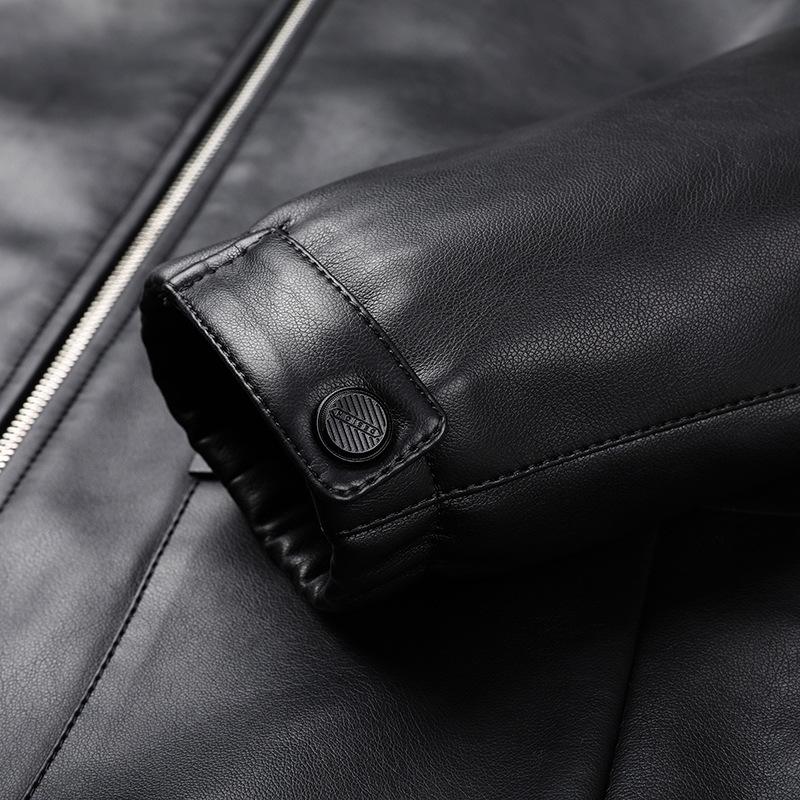 Leather jacket men's lapel motorcycle leather jacket winter sheepskin casual middle-aged large pocket coat