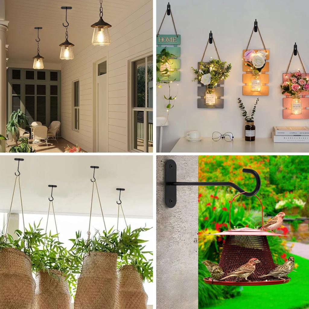 4Pcs Metal Plant Hooks Wall-Mounted Hanging Basket Hooks for Outdoor Bird Feeders Planter Lanterns Wind Chimes Home Decoration
