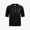 FAIRLIAR GOLF Scallop Ribbon Button Short Sleeve Knit (Black)