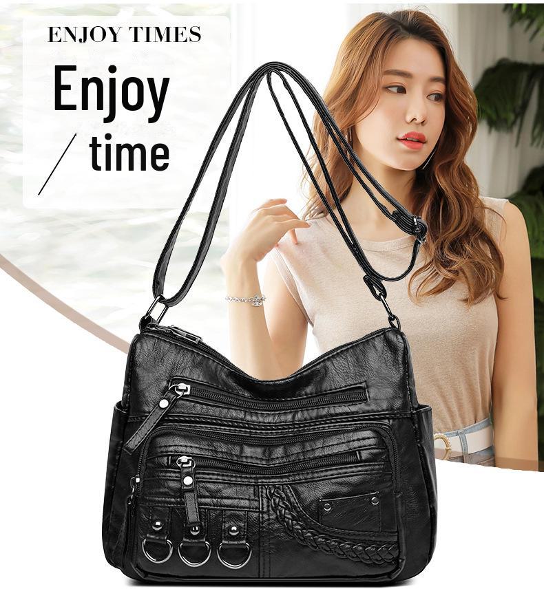 Trendy 2025 Washed Leather Shoulder Bag for Middle-aged & Elderly Women
