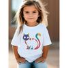 European Sizes Casual and Stylish for Girls, This Cute and Fun Cartoon ABC Kitten Print T-shirt Is a Comfortable and Basic Round Neck Style