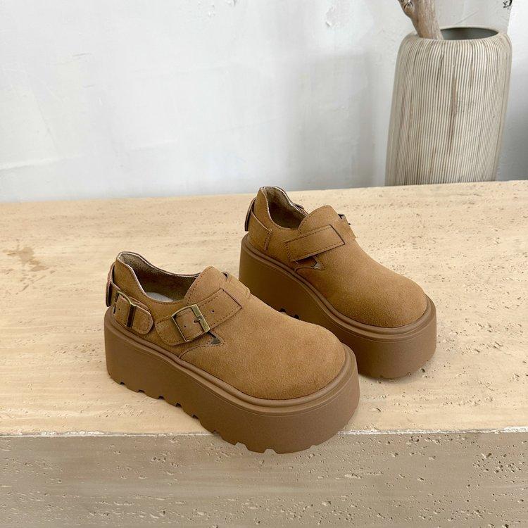 European Matte Thick-soled Versatile Muffin, Small Man, Super High Heel, Boken Shoes, One Pedal, Loafers, Big Head Shoes, Women's Shoes