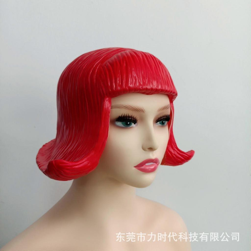 Latex Short Red Bob Wig For Women Synthetic Straight Hair Wig With Bangs Heat Resistant Fiber For Halloween Cosplay Party Role Playing And Photography