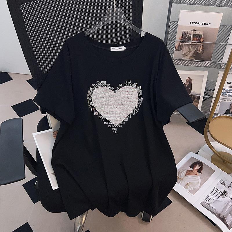 Plus Size Loose Fit Mid-Length Short-Sleeve Women's T-Shirt, Round Neck 200/300/350 Jin, Style 608