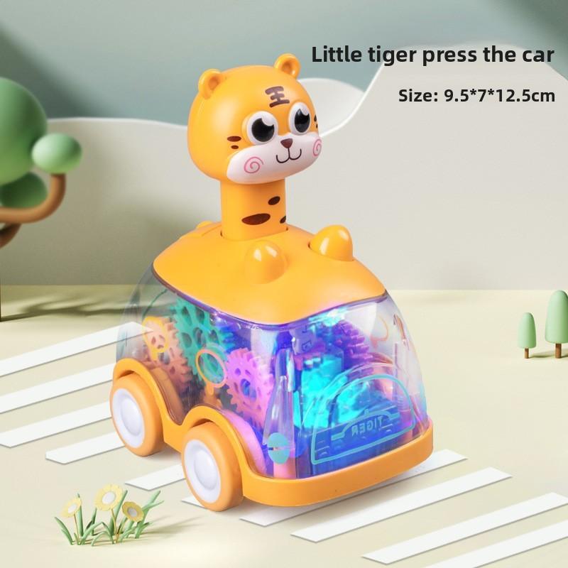Small Tiger Deer Light Up Pressing Gear Toy Car For Kids Boys Girls Night Market Gift
