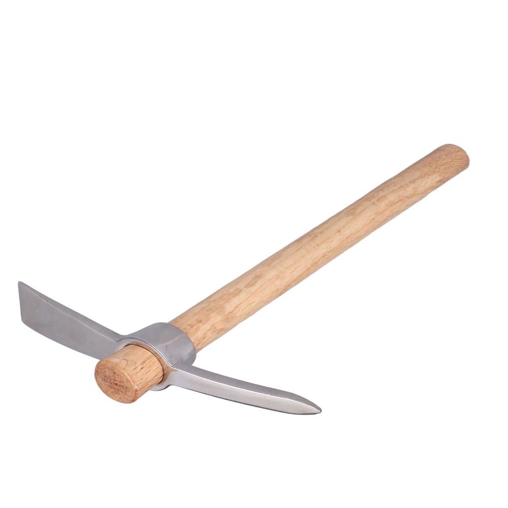 Durable Stainless Steel Hand Cultivator Wooden Handle Dual Head Garden Hoe Detachable Design Silver Garden Mattock