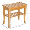 45cm 2-Tier Slatted Shower Bench Storage Seat W/ 4 Legs Comfortable Safe Bathroom Stool Spa Bath Organiser