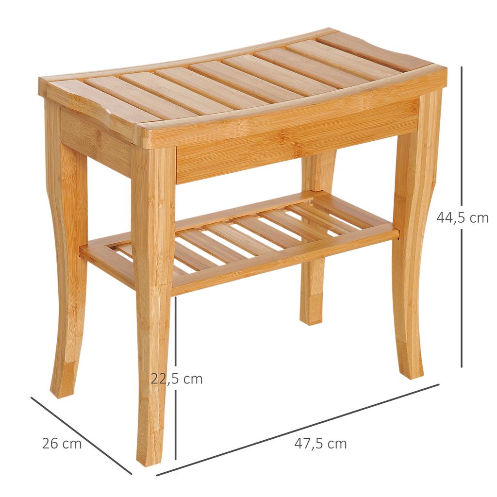 45cm 2-Tier Slatted Shower Bench Storage Seat W/ 4 Legs Comfortable Safe Bathroom Stool Spa Bath Organiser