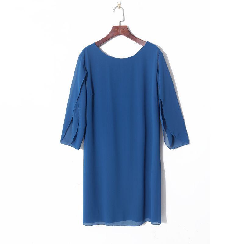 

Осень 2023 Женская одежда Корейский стиль Мода Простой Однотонный Круглый вырез Пуловер Рукав 3/4 Свободное Спущенное Плед Платье Blue L